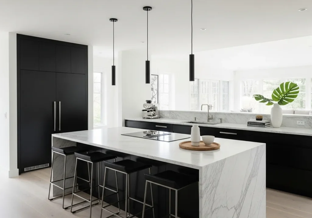 Black Cabinets with Kitchen Island