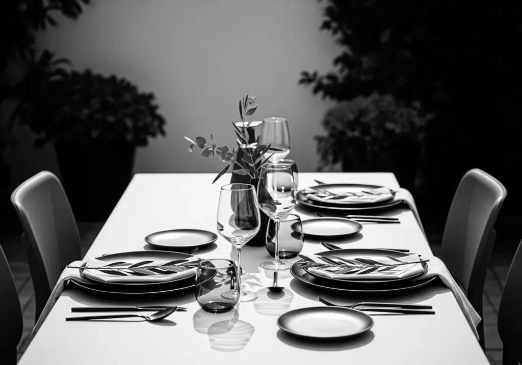 Elegant Black and White Dining Setup
