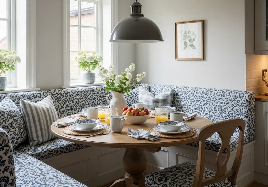 Built-In Banquette with Patterned Cushions