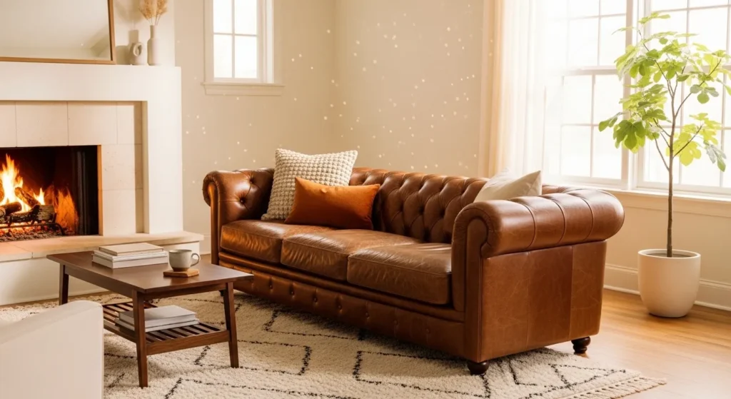 Pair a Brown Leather Sofa with Cream Walls