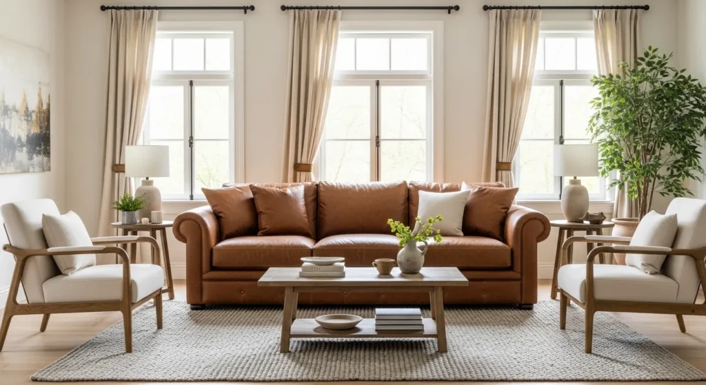 brown couch olive green living room