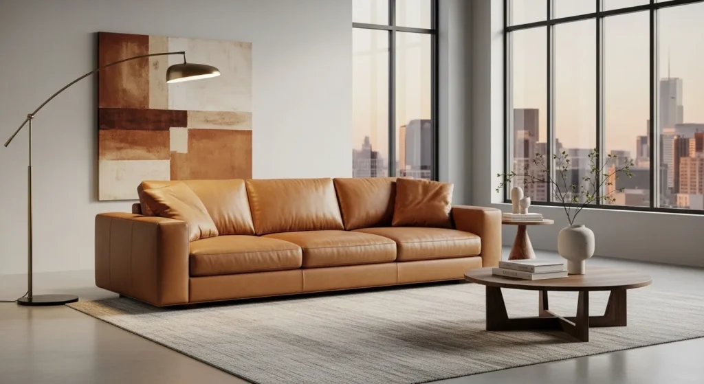 camel leather sofa modern living room