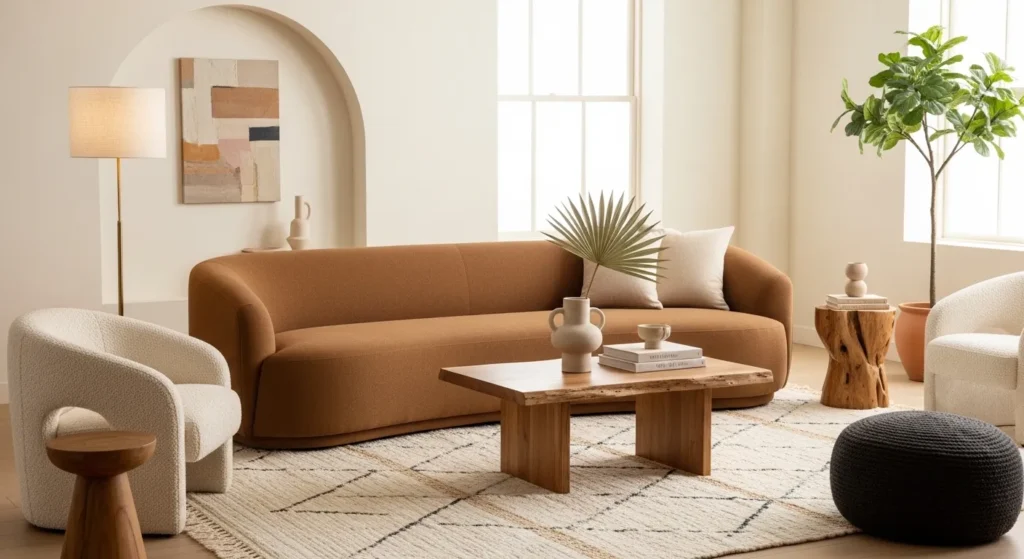 organic modern brown couch living room