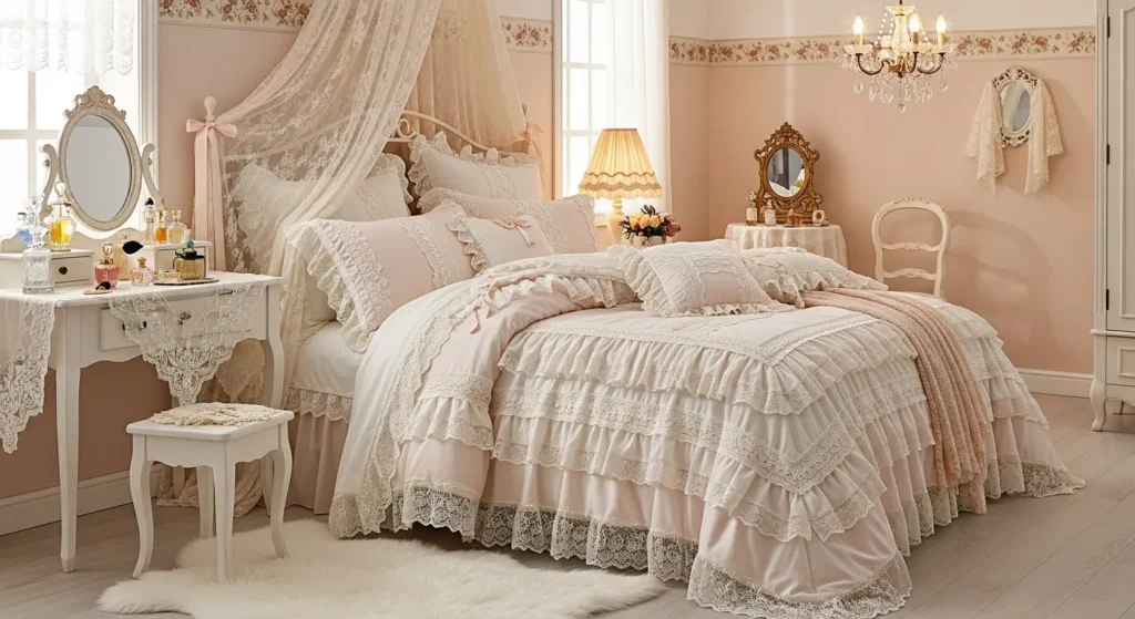 coquette bedroom ruffled bedding lace