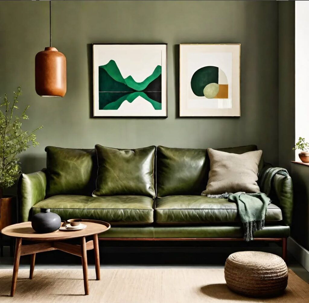 dark green living room leather sofa