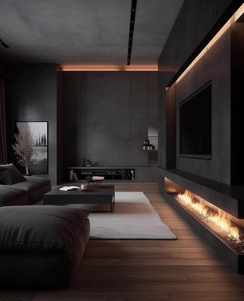 matte black cozy living room