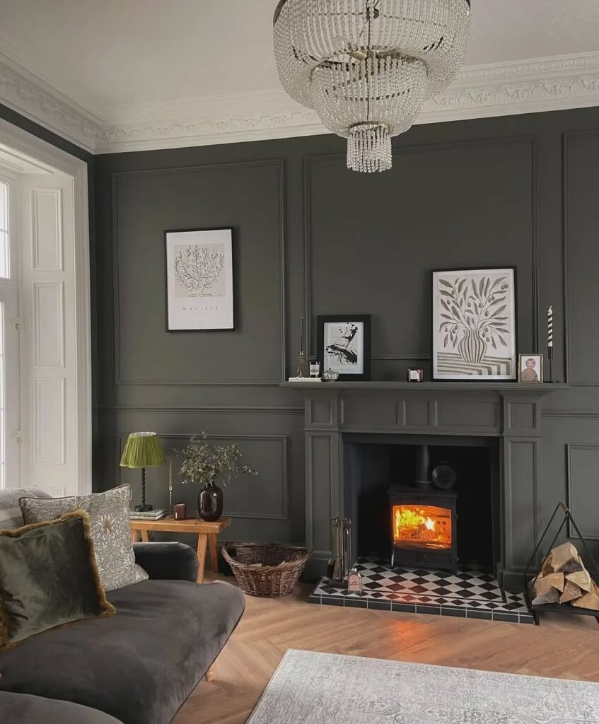 dark living room fireplace cozy