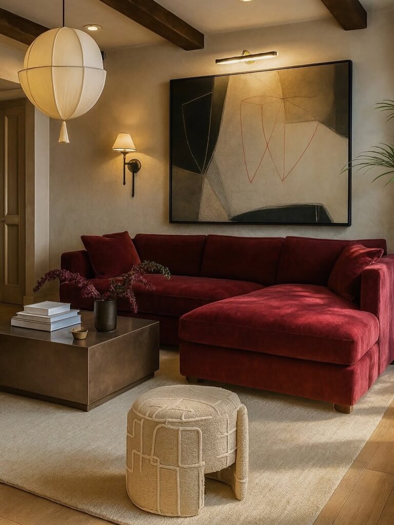 : jewel tone velvet moody living room