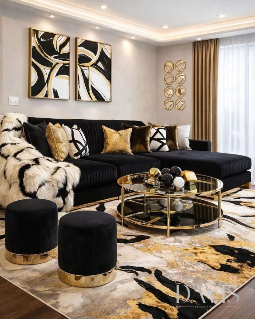 black cream moody living room