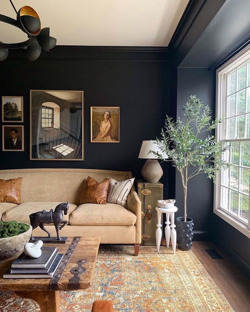 modern beige living room black accents