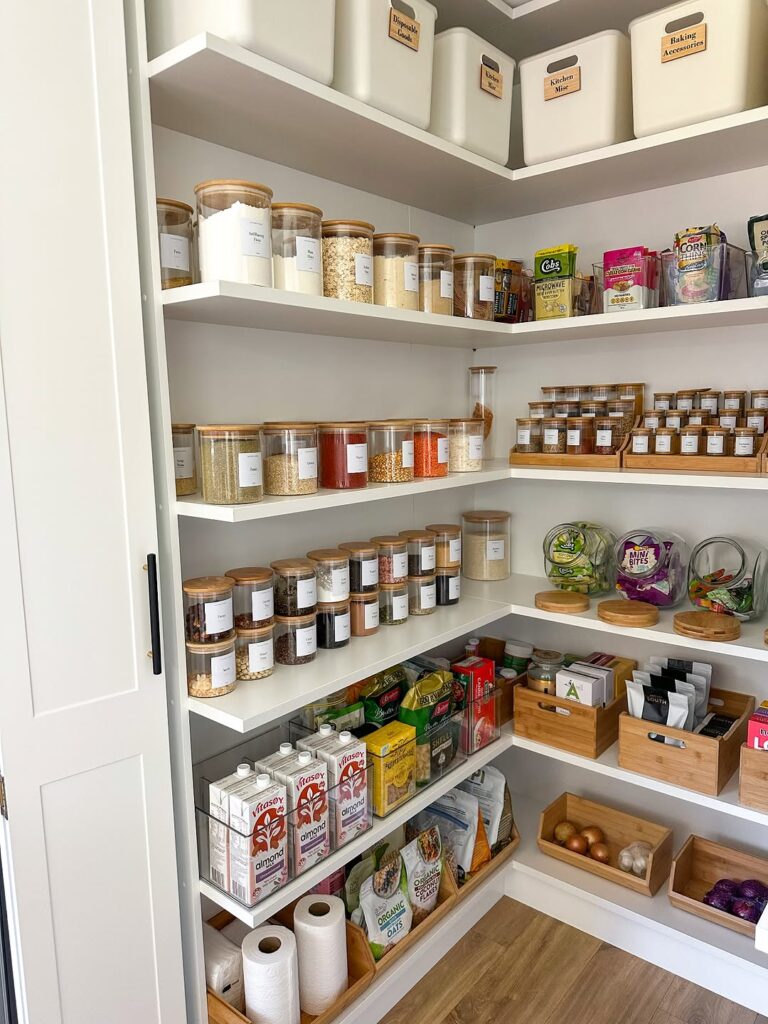 clean organized kitchen pantry shelves