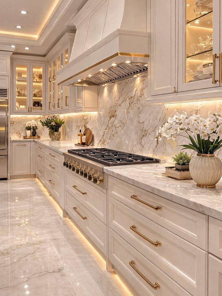 light galley kitchen white cabinets