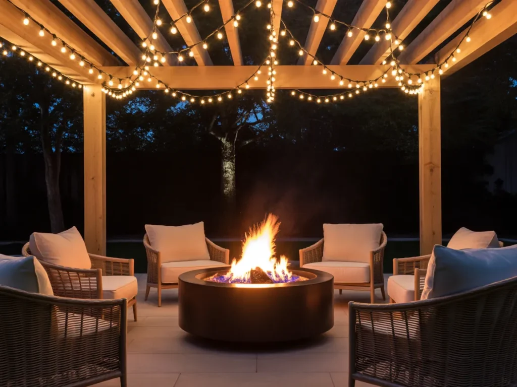 Pergola Covered Fire Pit Seating