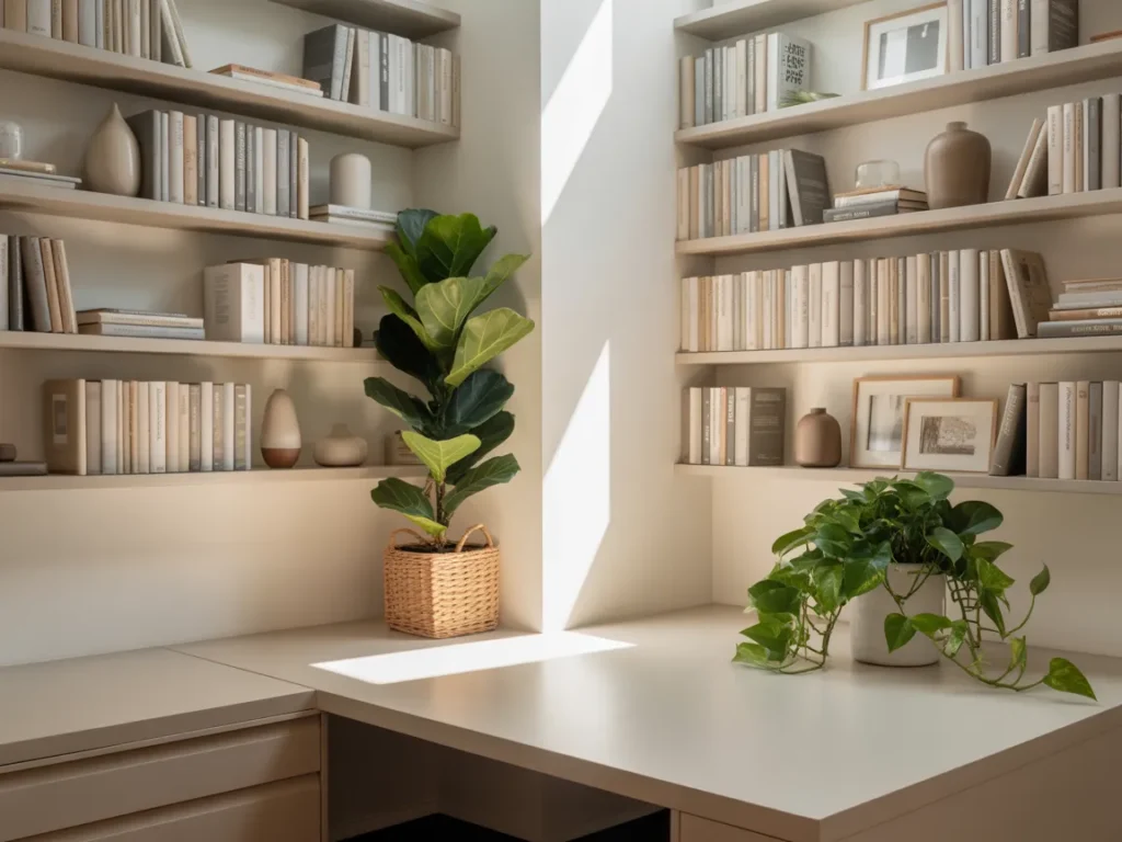 Corner Desk with Wall Shelves