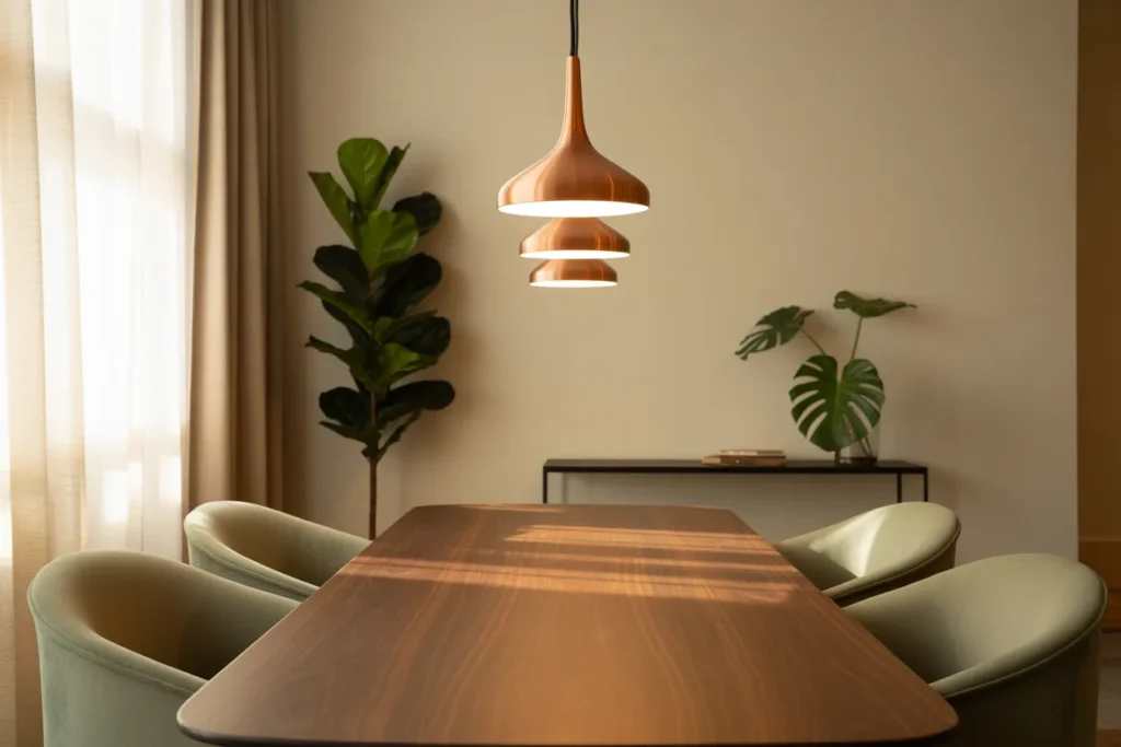 Warm Pendant Lights Above the Table