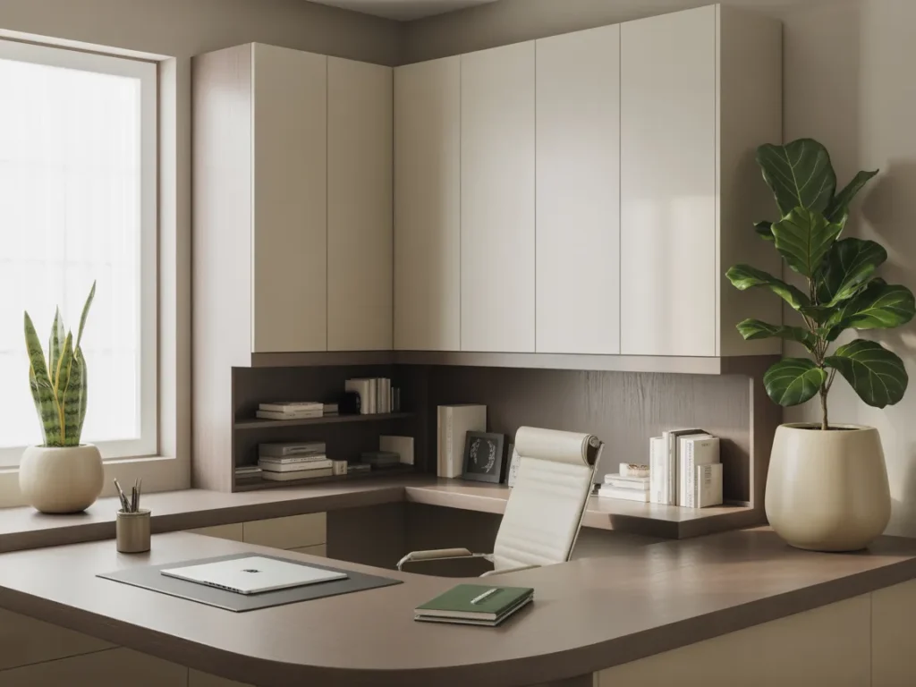 Corner Office with Storage Cabinets