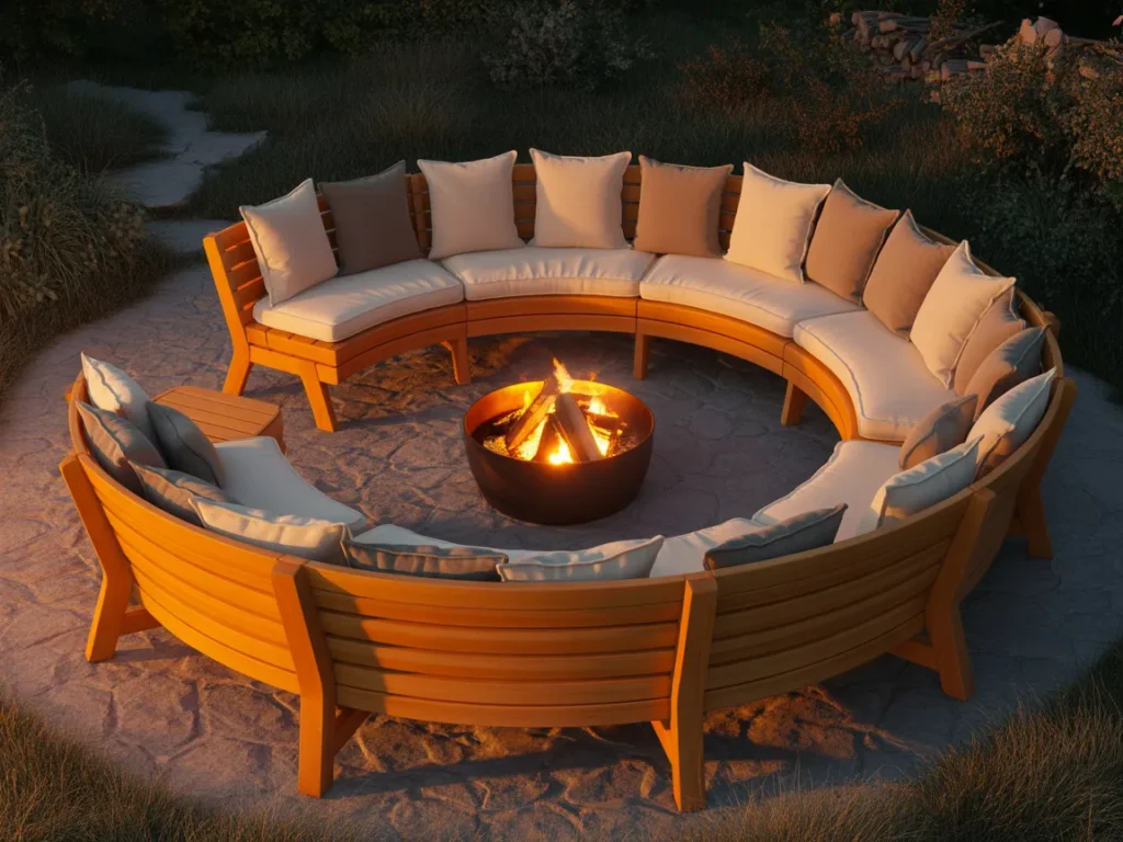 Curved Wooden Bench Layout