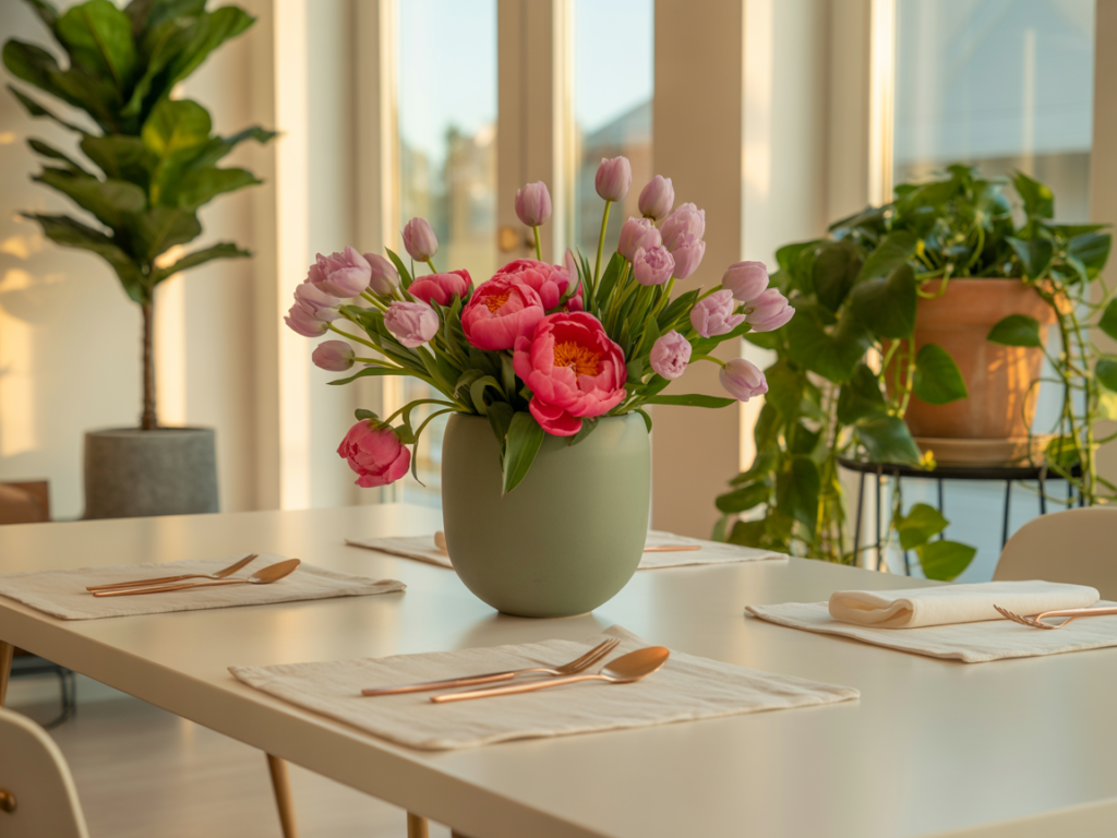 Fresh Seasonal Flowers in a Minimal Vase