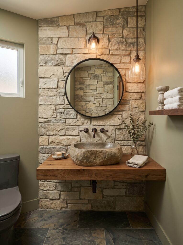 natural stone powder room design