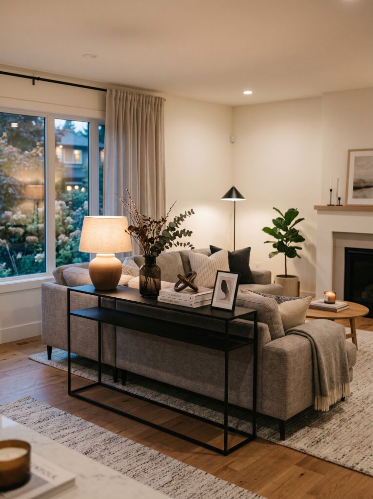 Layered Decor with Books and Greenery