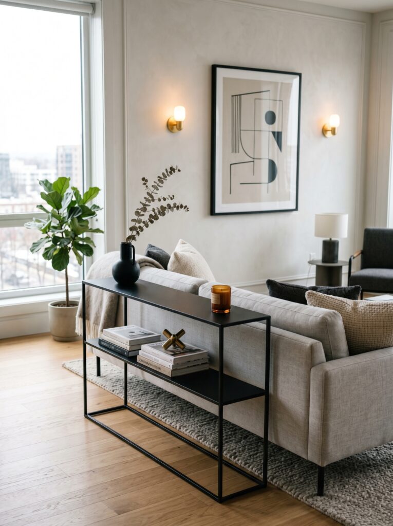 Modern Black Metal Console Table