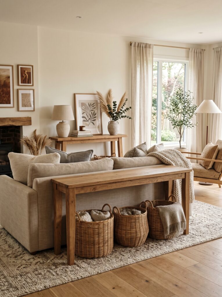 Console Table with Baskets Underneath