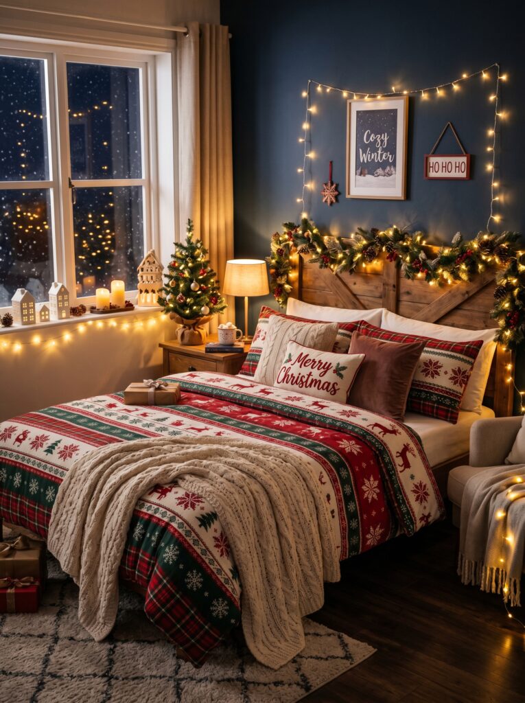 Cozy Christmas Bedroom Styling