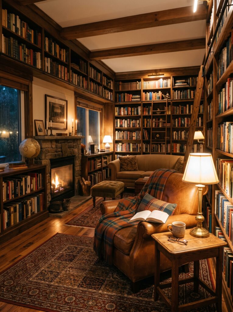 Cozy Library-Style Living Room Wall