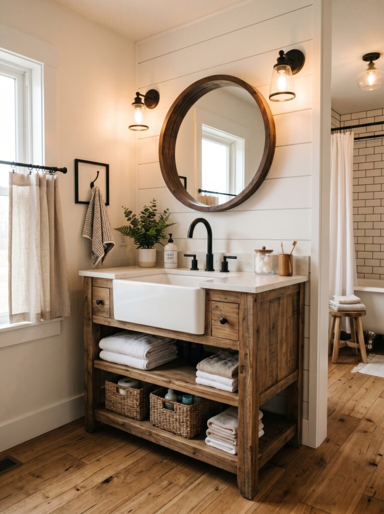 Farmhouse Bathroom with Black Fixtures
