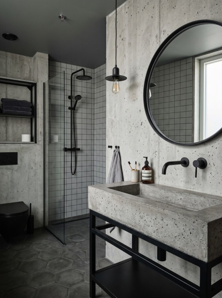 Black Fixtures with Concrete Finishes
