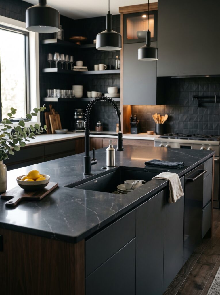  Industrial Matte Black Pull-Down Faucet