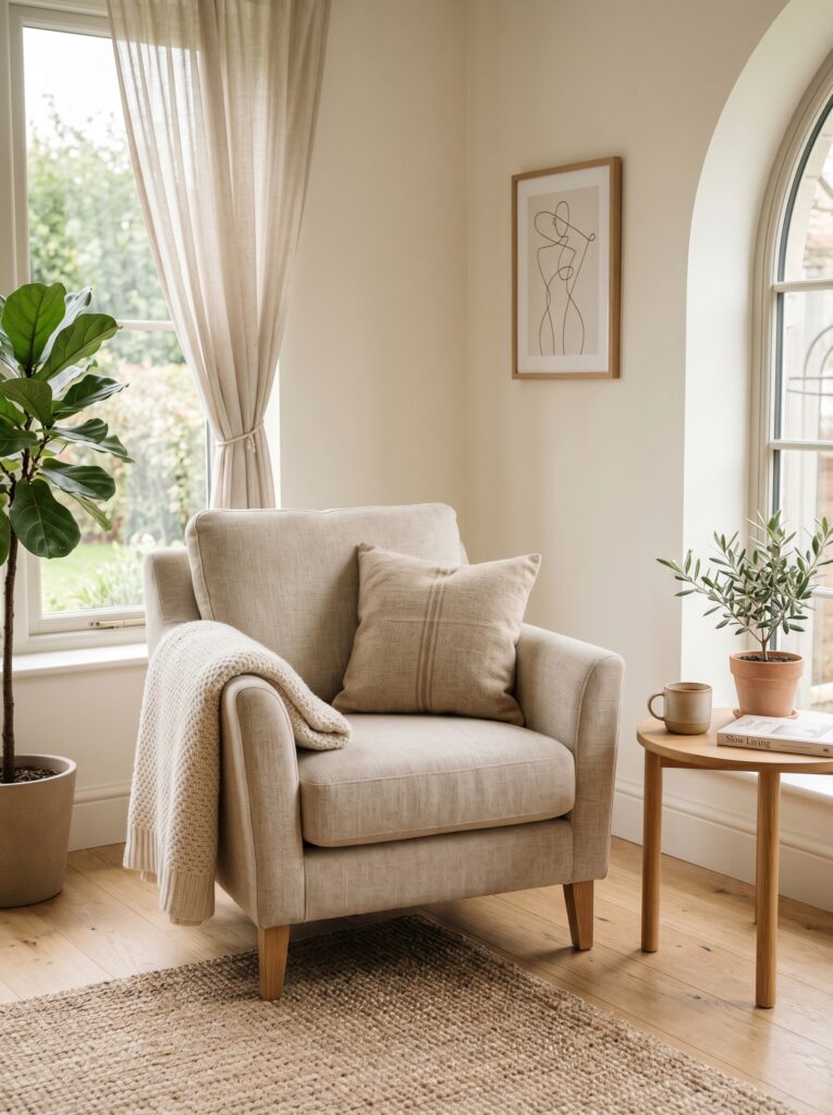 Upholstered Linen Accent Chair