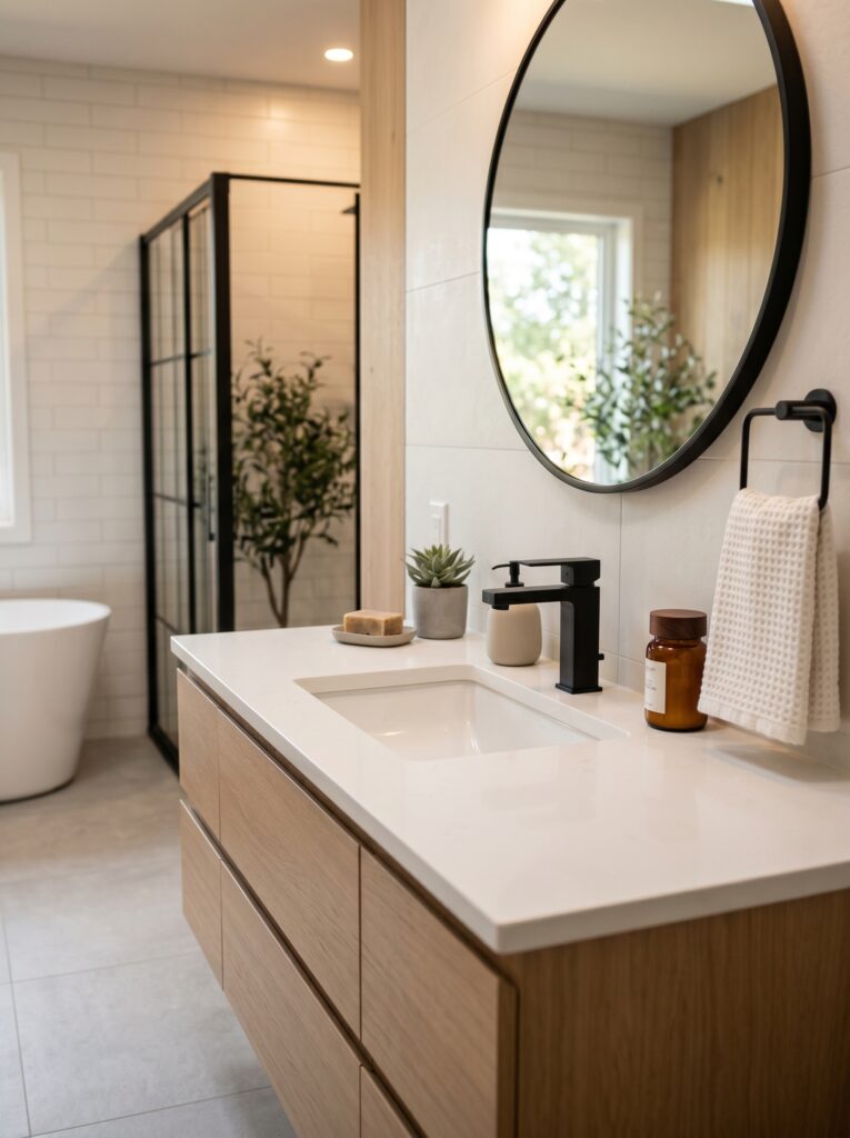 Matte Black Faucet with White Vanity