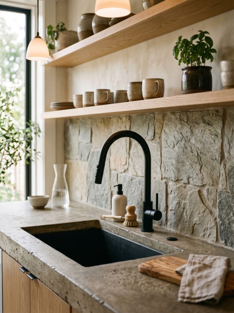 Matte Black with Concrete or Stone Finishes