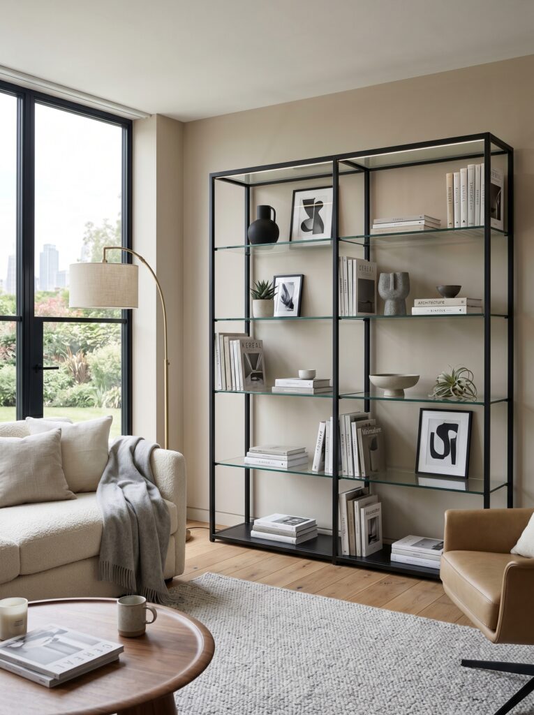 Glass and Metal Modern Shelving