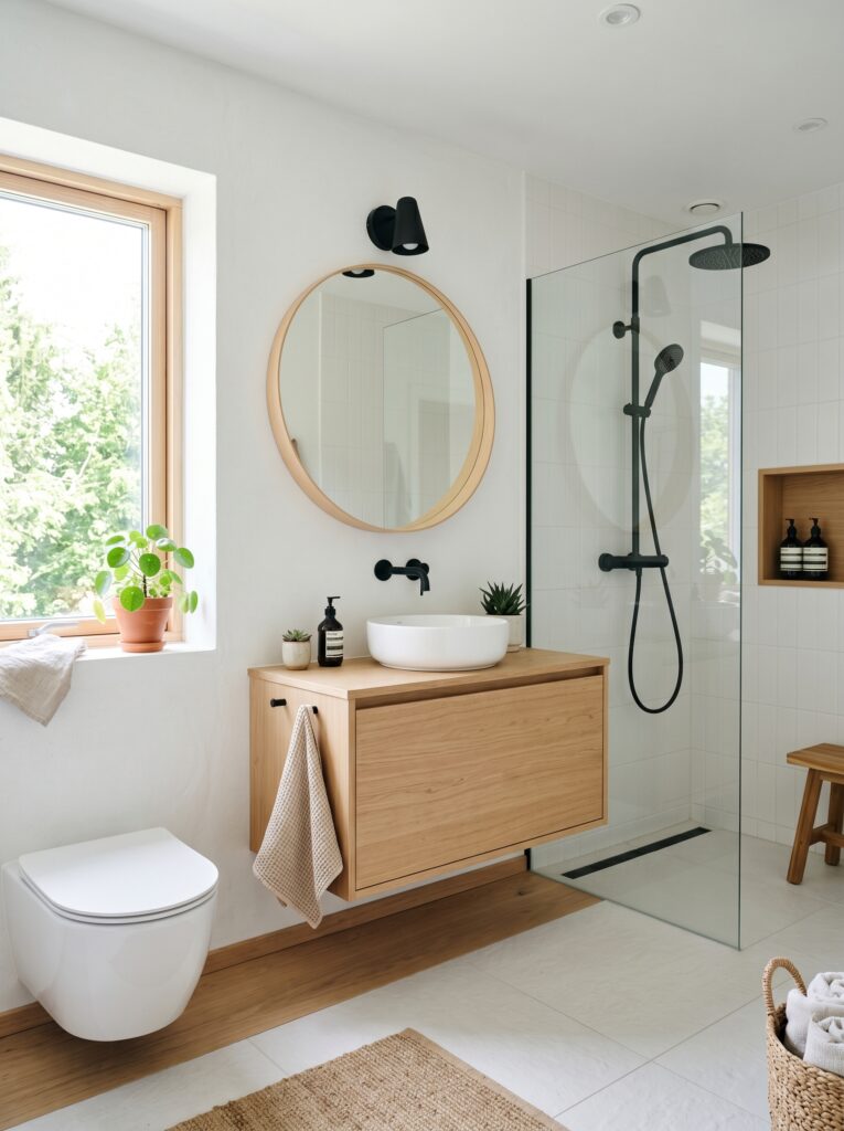 Scandinavian Bathroom with Black Accents
