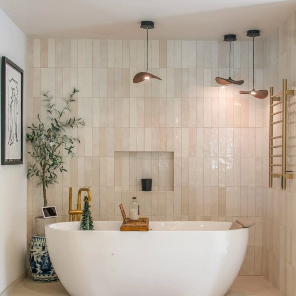 freestanding bathtub chandelier master bathroom