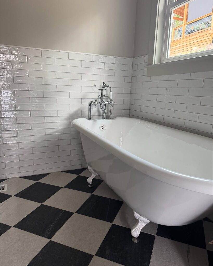 freestanding tub feature wall bathroom