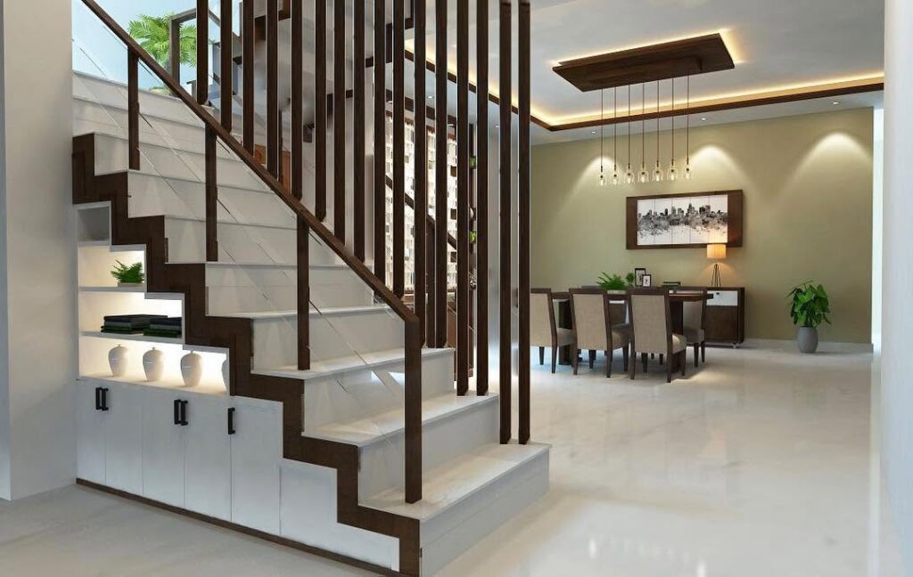 : floor to ceiling staircase gallery wall