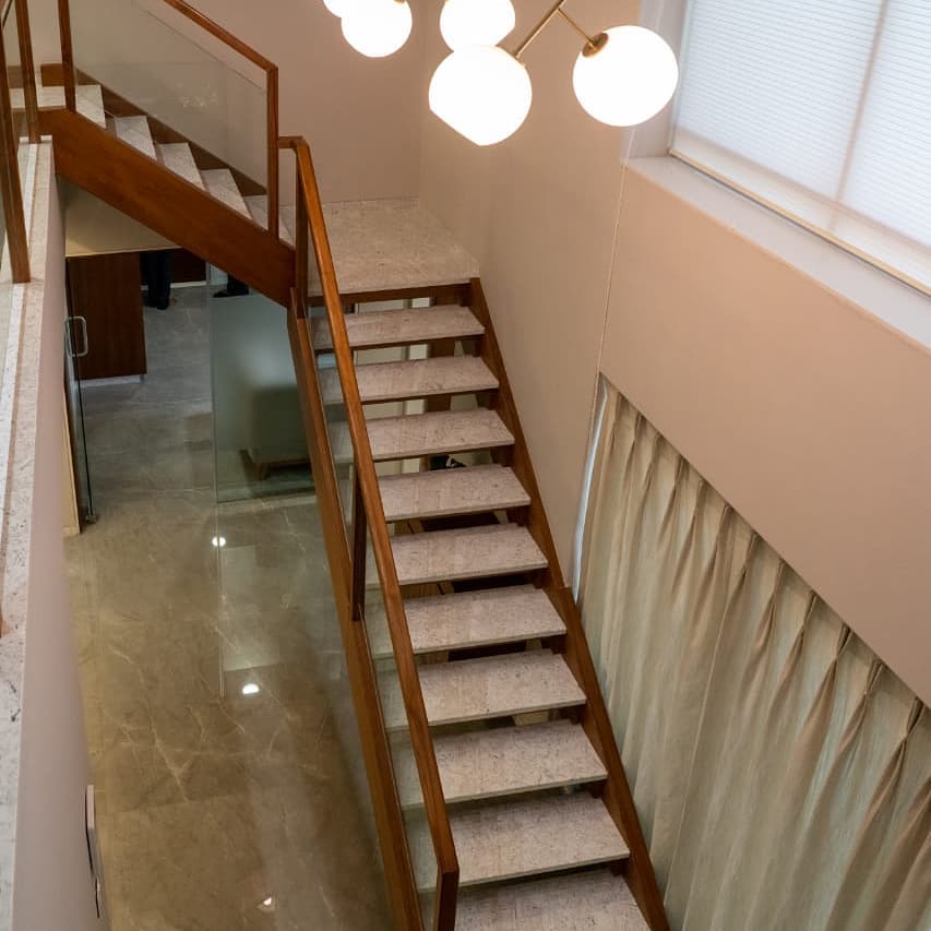 minimalist staircase gallery wall grid