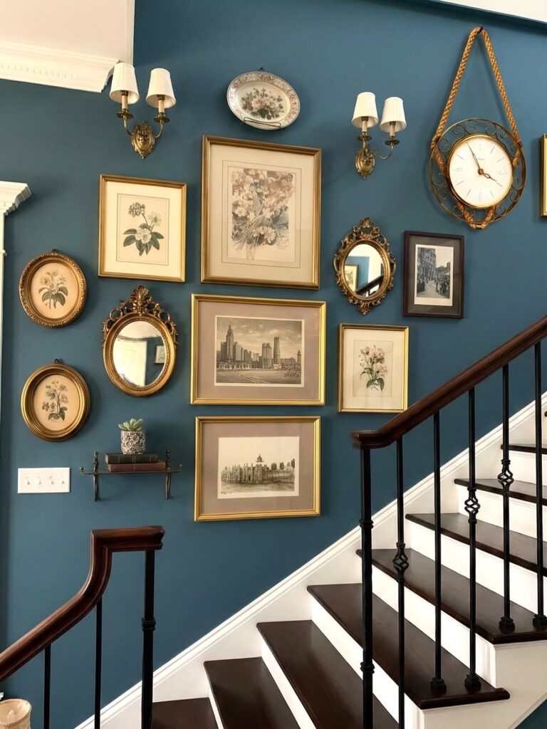 modern abstract staircase gallery wall