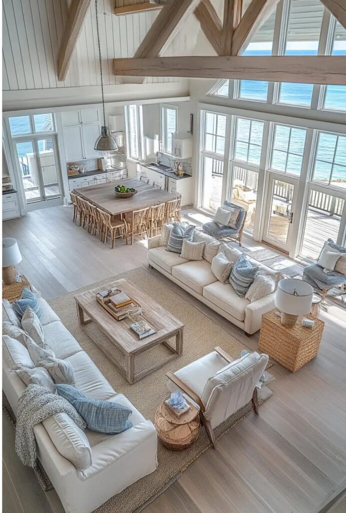  coastal white slipcovered sofa living room