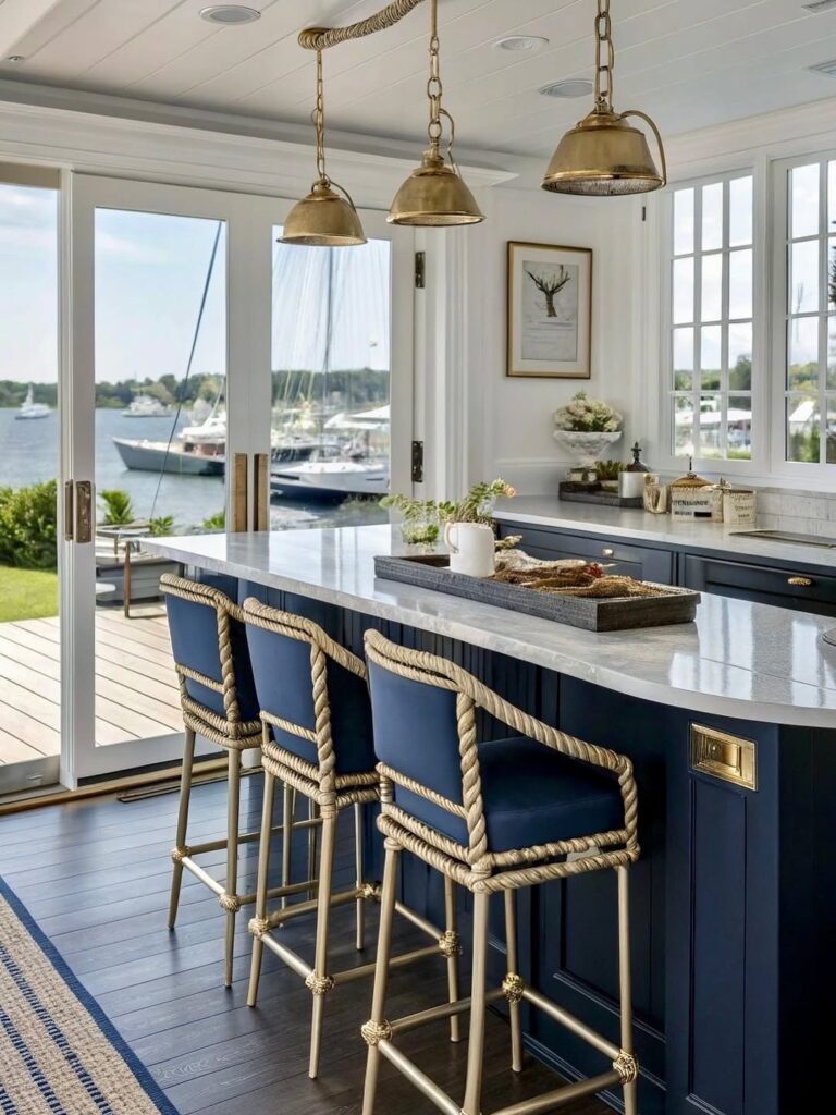 : coastal blue accent decor living room