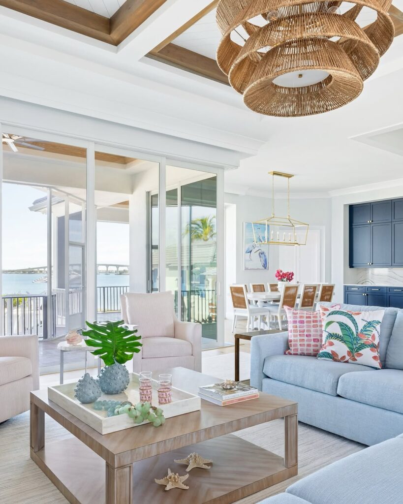 coastal bedroom white linen blue accents