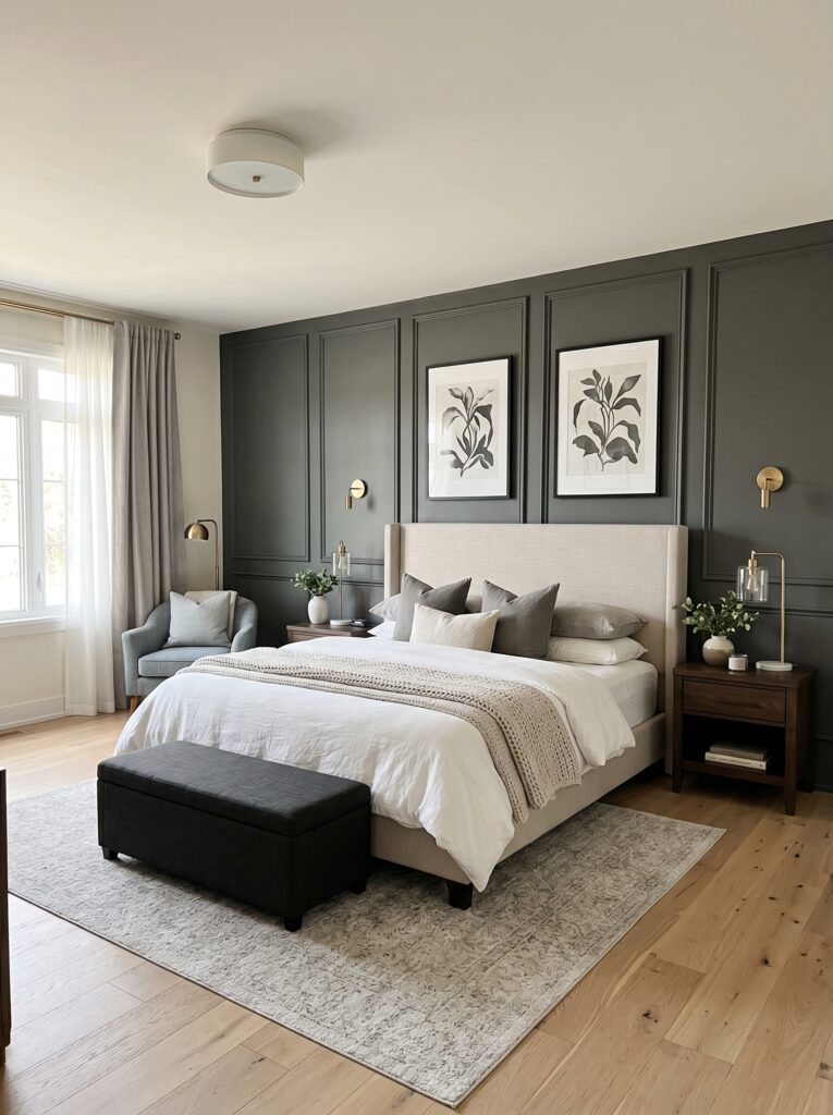 : bedroom wall molding accent wall